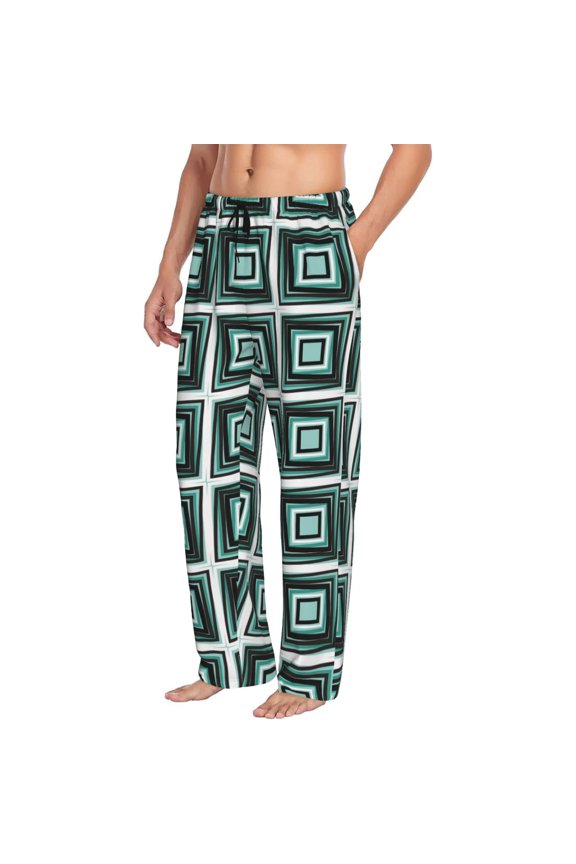 Mens Pajama Pants Bottoms with Pockets - abstractly squares pattern Comfy Mens Pj Pants, Soft Men Lounge Pants