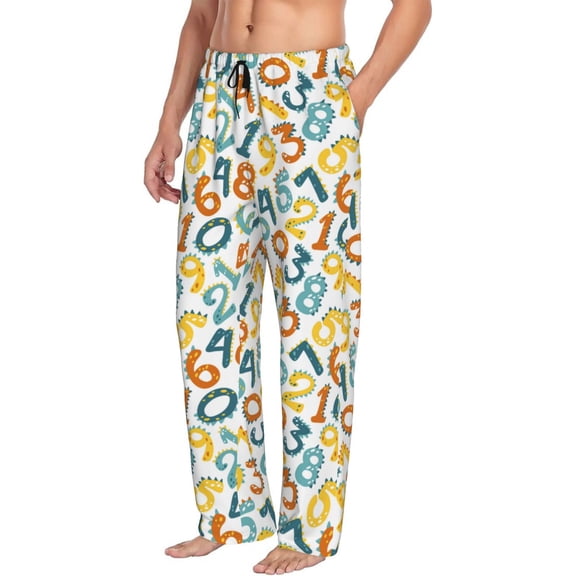 Mens Pajama Pants Bottoms with Pockets - cartoon Math number Print Comfy Mens Pj Pants, Soft Men Lounge Pants