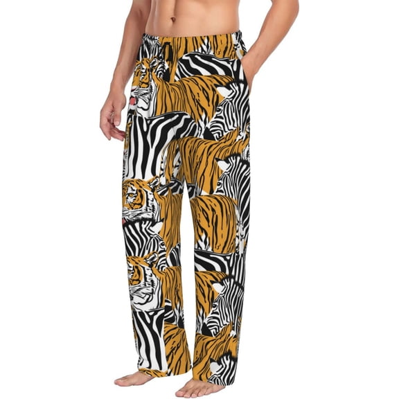 Mens Pajama Pants Bottoms with Pockets - cool Tiger zebra Comfy Mens Pj Pants, Soft Men Lounge Pants