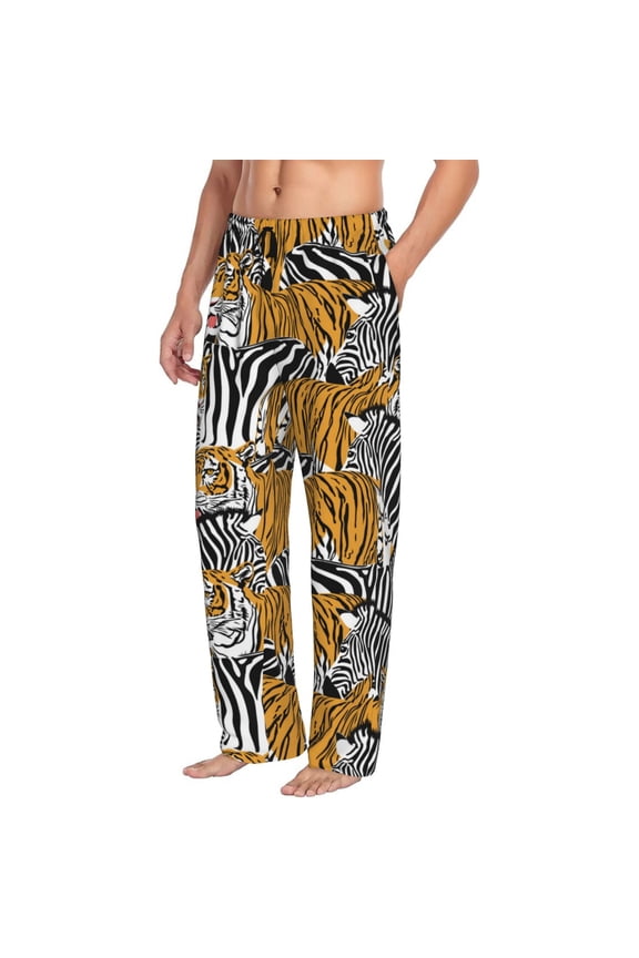 Mens Pajama Pants Bottoms with Pockets - cool Tiger zebra Comfy Mens Pj Pants, Soft Men Lounge Pants