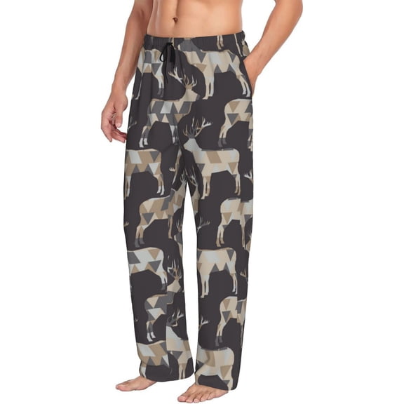 Mens Pajama Pants Bottoms with Pockets - cool moose elk black Comfy Mens Pj Pants, Soft Men Lounge Pants