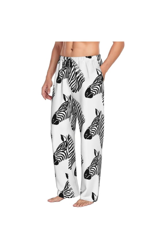 Mens Pajama Pants Bottoms with Pockets - cool zebra black white Comfy Mens Pj Pants, Soft Men Lounge Pants