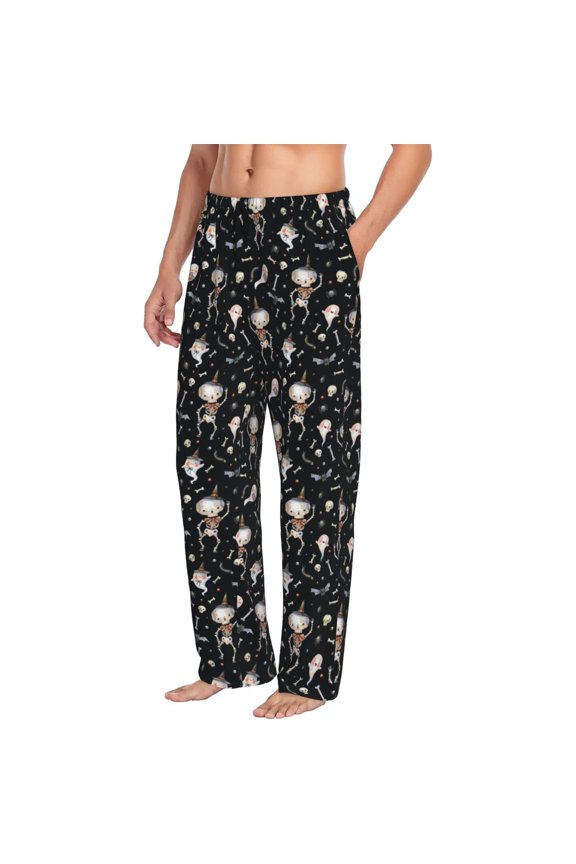 Mens Pajama Pants Bottoms with Pockets - cute Skull bone Comfy Mens Pj Pants, Soft Men Lounge Pants