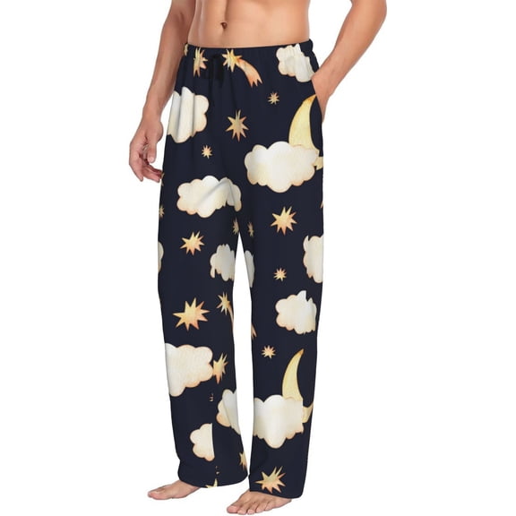 Mens Pajama Pants Bottoms with Pockets - cute clouds moon stars Starry sky Comfy Mens Pj Pants, Soft Men Lounge Pants