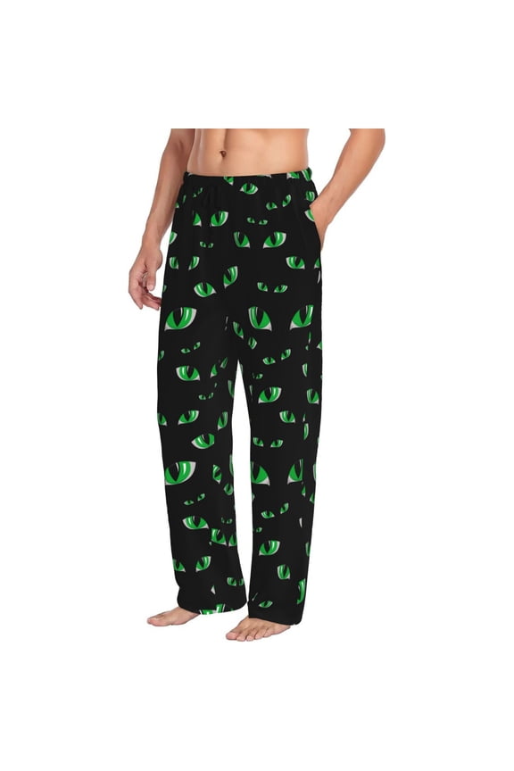 Mens Pajama Pants Bottoms with Pockets - eye green Pattern Comfy Mens Pj Pants, Soft Men Lounge Pants