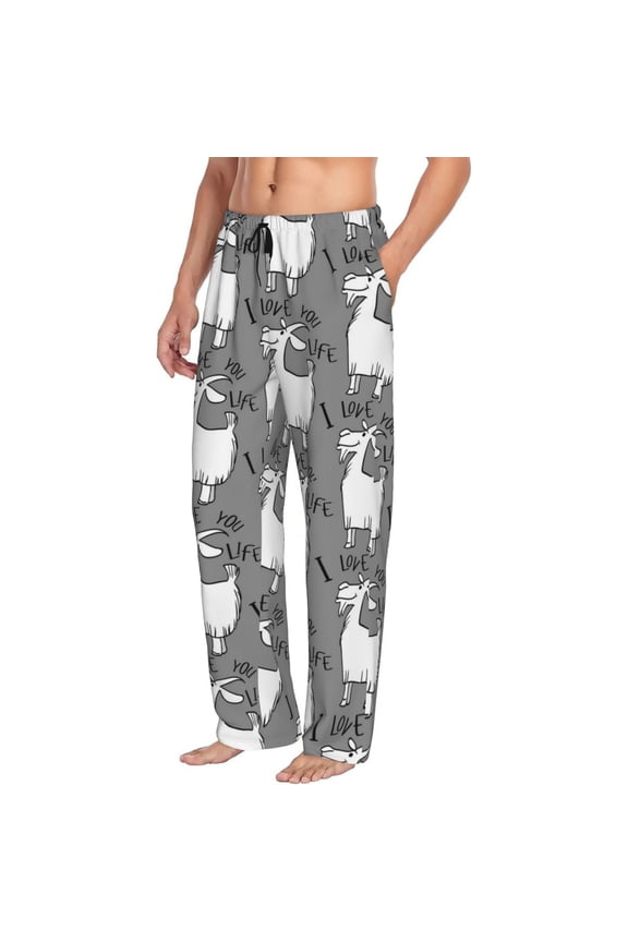 Mens Pajama Pants Bottoms with Pockets - goat funny grey cute Comfy Mens Pj Pants, Soft Men Lounge Pants