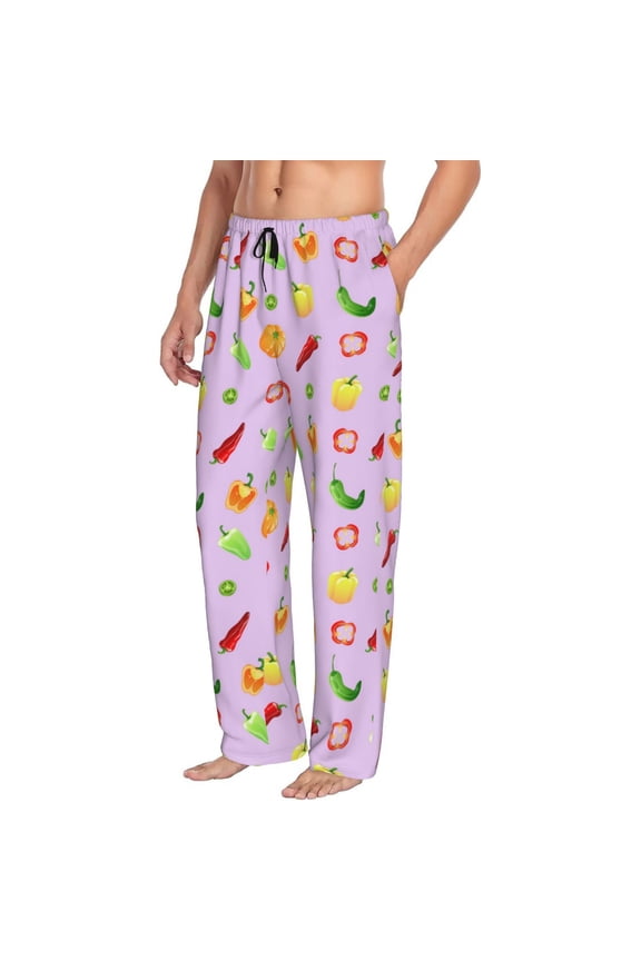Mens Pajama Pants Bottoms with Pockets - vegetable Bell Pepper Pattern Comfy Mens Pj Pants, Soft Men Lounge Pants