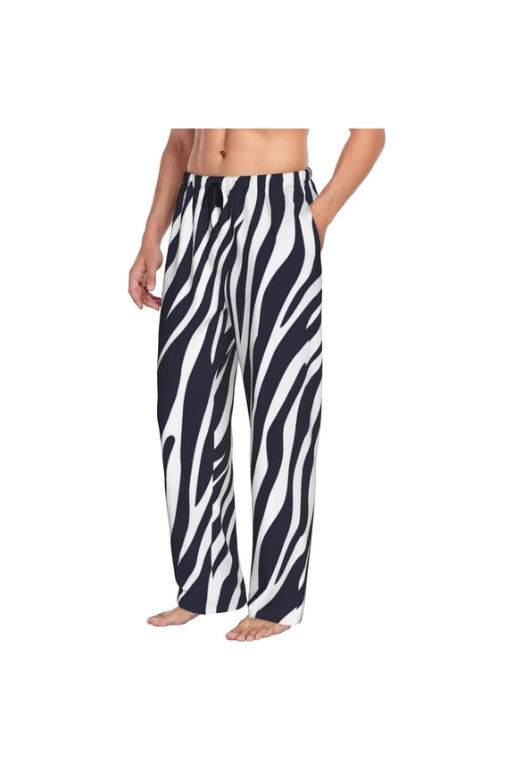 Mens Pajama Pants Bottoms with Pockets - zebra print black white print Comfy Mens Pj Pants, Soft Men Lounge Pants