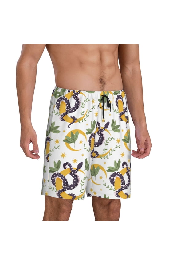 Mens Pajama Pants - Cartoon Cute Snake Plant Sleep Shorts Mens Pajama Shorts, Comfy Pj Pants for Mens Lounge Shorts