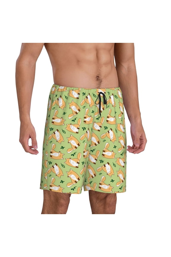 Mens Pajama Pants - Cartoon Fox K Sleep Shorts Mens Pajama Shorts, Comfy Pj Pants for Mens Lounge Shorts