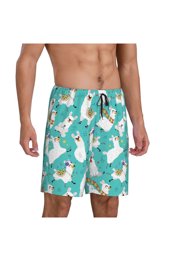 Mens Pajama Pants - Cartoon Llamas Sleep Shorts Mens Pajama Shorts, Comfy Pj Pants for Mens Lounge Shorts