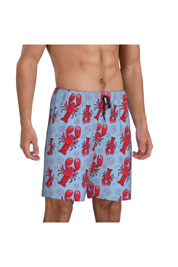 Mens Pajama Pants - Cartoon Lobsters K Sleep Shorts Mens Pajama Shorts, Comfy Pj Pants for Mens Lounge Shorts