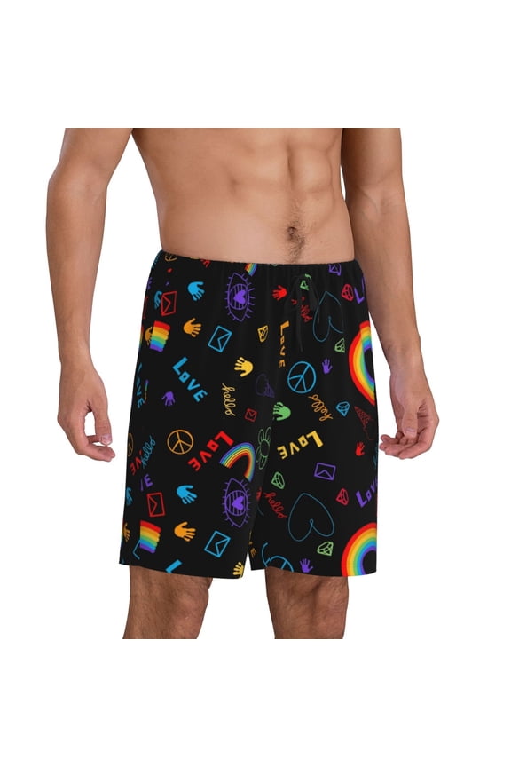 Mens Pajama Pants - Cartoon Pride Lgbt Sleep Shorts Mens Pajama Shorts, Comfy Pj Pants for Mens Lounge Shorts