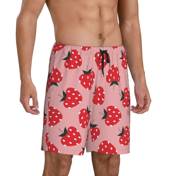 Mens Pajama Pants - Cartoon Strawberries Print Sleep Shorts Mens Pajama Shorts, Comfy Pj Pants for Mens Lounge Shorts