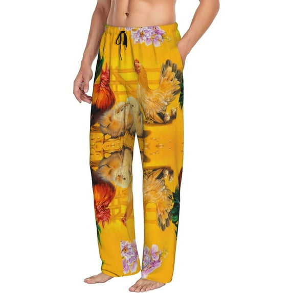 Mens Pajama Pants, Chicken Family Rooster Hen Chicks Soft Sleep & Lounge Pants for Men, Cuteness Casual PJ Bottoms Pants with Pockets