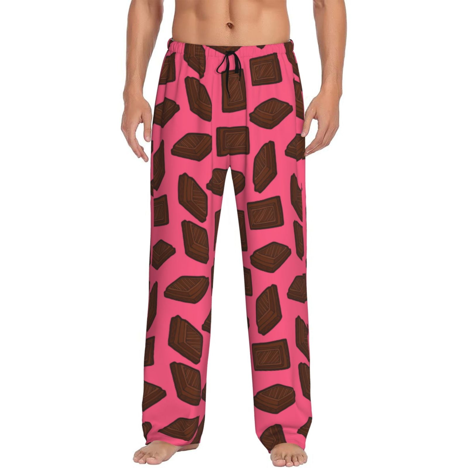Mens Pajama Pants - Chocolate Print Pink Mens Sleepwear, Lounge Pj ...