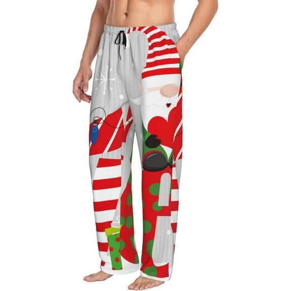 Mens Pajama Pants, Christmas Gnome With Love Soft Sleep & Lounge Pants for Men, Cuteness Casual PJ Bottoms Pants with Pockets