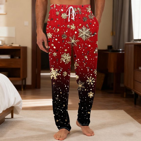Onlypants Mens Pajama Pants, Christmas Pajama Pants Christmas Print Casual Drawstring Elastic Waist Pants with Pocket, Soft Men Pajama Bottoms, Christmas Gifts for Men, Style K, Size S