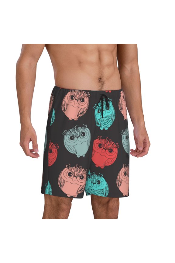 Mens Pajama Pants - Chubby Cute Owls Sleep Shorts Mens Pajama Shorts, Comfy Pj Pants for Mens Lounge Shorts