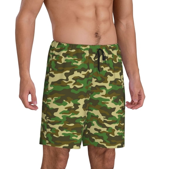 Mens Pajama Pants - Classic Green Camo Sleep Shorts Mens Pajama Shorts, Comfy Pj Pants for Mens Lounge Shorts