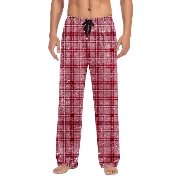 Mens Pajama Pants Classic Plaid Christmas PJ Bottoms Flannel Cotton Long Pants Straight Fit Lounge Trouser, XL Red #C
