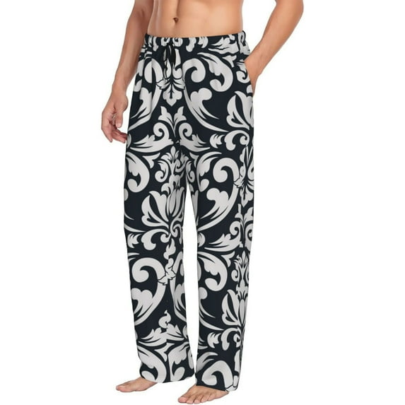 Mens Pajama Pants, Classica Floral Baroque Pattern Soft Sleep & Lounge Pants for Men, Cuteness Casual PJ Bottoms Pants with Pockets