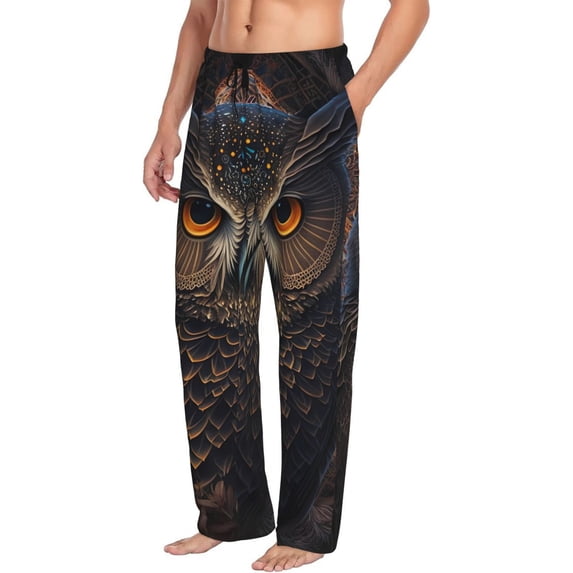 Mens Pajama Pants, Classical Style Brown Owl Soft Sleep & Lounge Pants for Men, Cuteness Casual PJ Bottoms Pants with Pockets