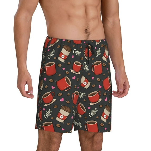 Mens Pajama Pants - Coffee Mug Cup Sleep Shorts Mens Pajama Shorts, Comfy Pj Pants for Mens Lounge Shorts
