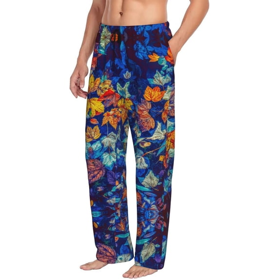 Mens Pajama Pants, Colorful Fall Leaves Soft Sleep & Lounge Pants for Men, Cuteness Casual PJ Bottoms Pants with Pockets
