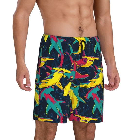 Mens Pajama Pants - Colorful Golden Hammerhead Shark Sleep Shorts Mens Pajama Shorts, Comfy Pj Pants for Mens Lounge Shorts