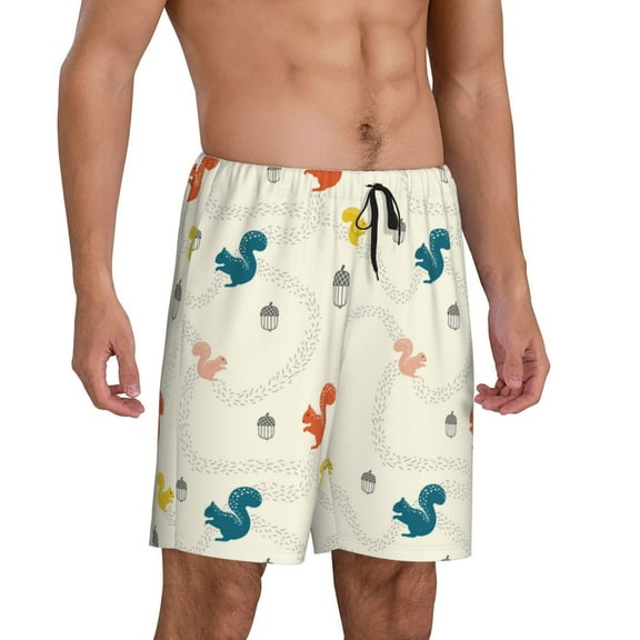 Mens Pajama Pants - Colorful Squirrel Nuts Sleep Shorts Mens Pajama Shorts, Comfy Pj Pants for Mens Lounge Shorts