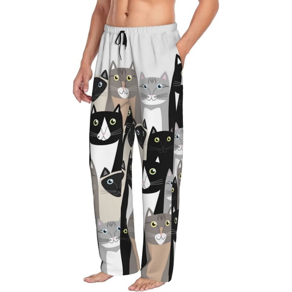 Mens Pajama Pants, Colors Cats Soft Sleep & Lounge Pants for Men, Cuteness Casual PJ Bottoms Pants with Pockets