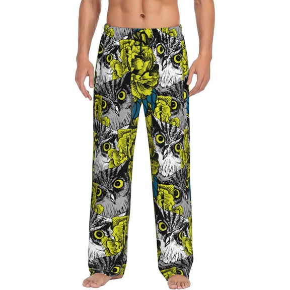 Mens Pajama Pants - Cool Owls Soft Sleep Lounge Pants for Men, Casual PJ Bottoms Pants with Pocket