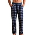 thumbnail image 1 of Mens Pajama Pants Cotton Drawstring Plaid Lounge Sleep Pants Baggy Elastic Waist Wide Leg Pj Bottoms Navy XL, 1 of 5
