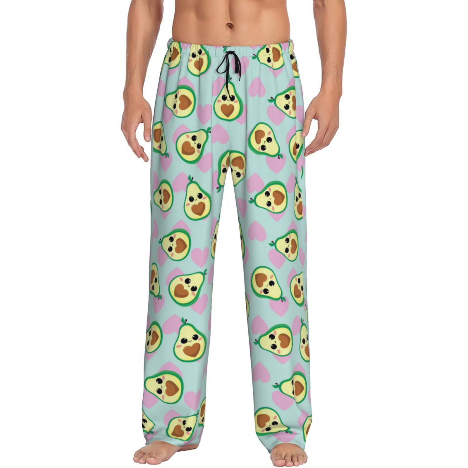 Mens Pajama Pants - Cute Avocado Pink Love Blue Mens Sleepwear, Lounge ...