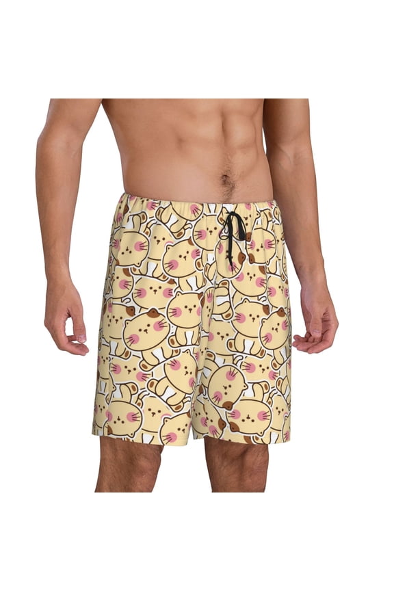 Mens Pajama Pants - Cute Cats 4 Sleep Shorts Mens Pajama Shorts, Comfy Pj Pants for Mens Lounge Shorts