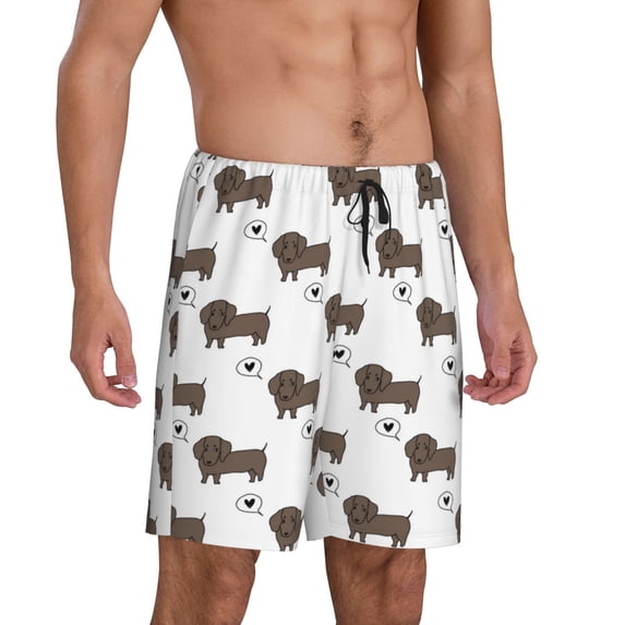 Mens Pajama Pants - Dachshund Dog Puppy Black Love Sleep Shorts Mens Pajama Shorts, Comfy Pj Pants for Mens Lounge Shorts