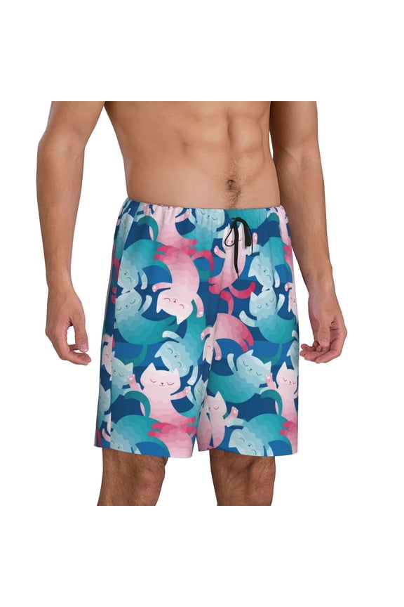 Mens Pajama Pants - Dancing Cat Sleep Shorts Mens Pajama Shorts, Comfy Pj Pants for Mens Lounge Shorts
