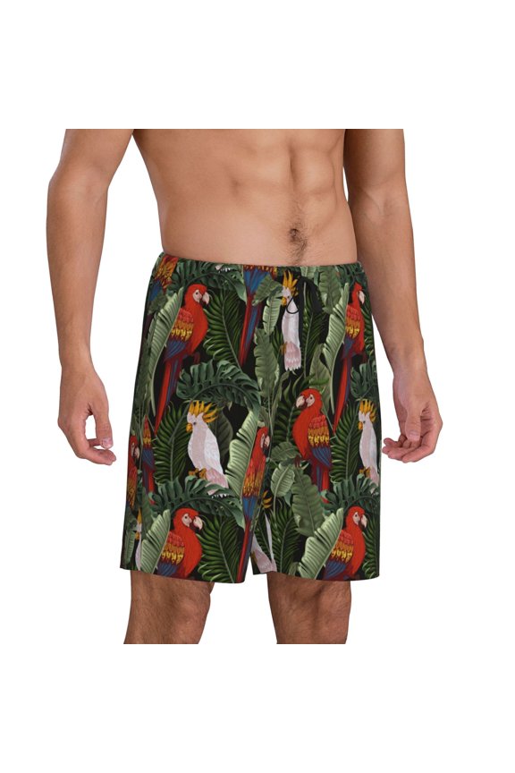 Mens Pajama Pants - Edgy Cute Parrot Plant Sleep Shorts Mens Pajama Shorts, Comfy Pj Pants for Mens Lounge Shorts