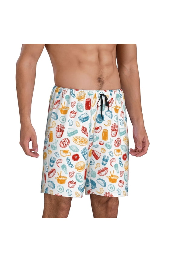 Mens Pajama Pants - Fast Food K Sleep Shorts Mens Pajama Shorts, Comfy Pj Pants for Mens Lounge Shorts