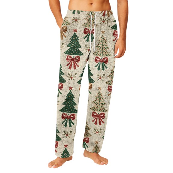 Mens Pajama Pants, Flannel Fashion Christmas Pajama Pants Casual Drawstring Elastic Waist Pants with Pocket, Soft Christmas Print Men Pajama Bottoms, Style D, Size XXXL