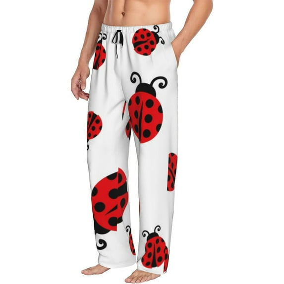 Mens Pajama Pants, Fly Flying Ladybug Soft Sleep & Lounge Pants for Men, Cuteness Casual PJ Bottoms Pants with Pockets
