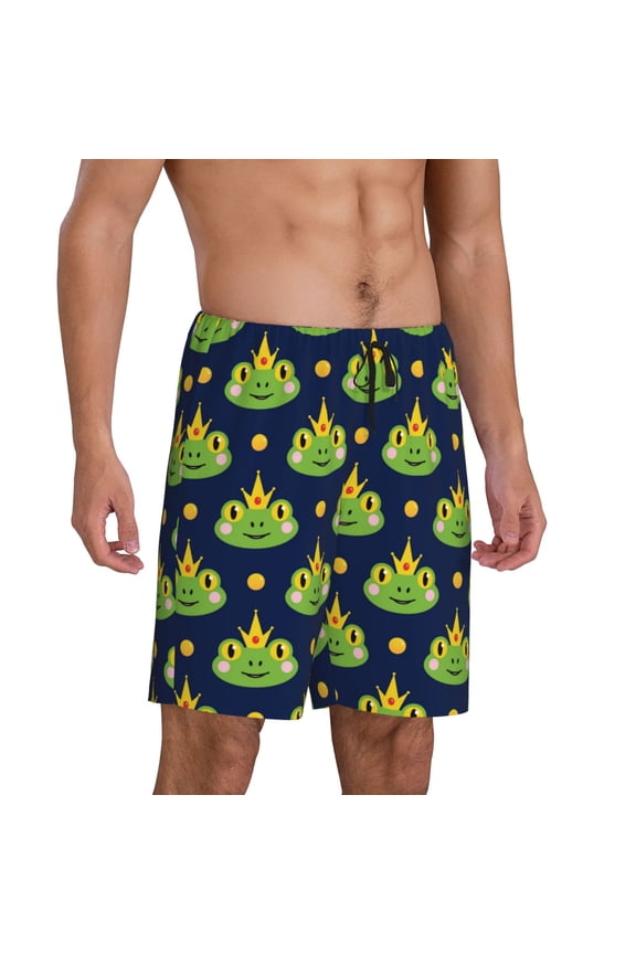 Mens Pajama Pants - Frog Prince Crowns Navyblue Sleep Shorts Mens Pajama Shorts, Comfy Pj Pants for Mens Lounge Shorts