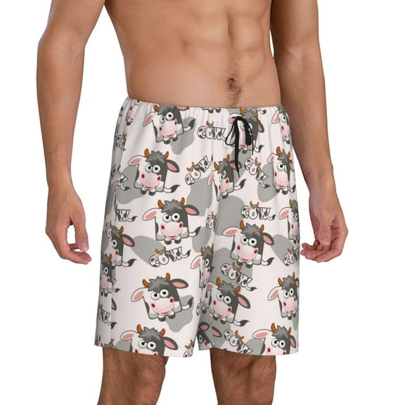 Mens Pajama Pants - Funny Cute Cartoon Milk Cow_A Sleep Shorts Mens Pajama Shorts, Comfy Pj Pants for Mens Lounge Shorts