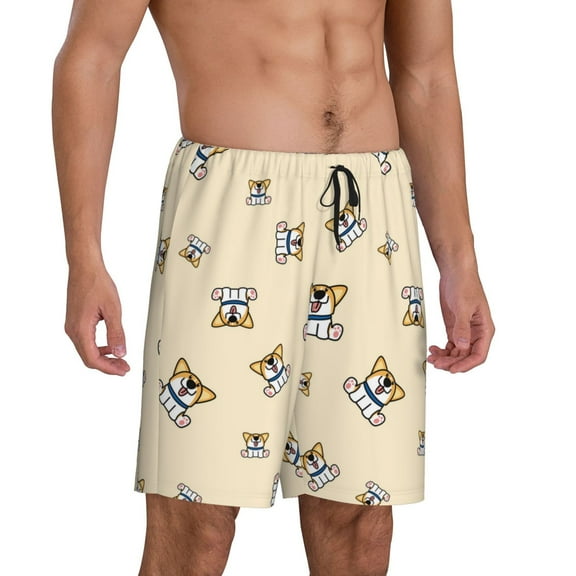 Mens Pajama Pants - Funny Cute Corgi Dog Sleep Shorts Mens Pajama Shorts, Comfy Pj Pants for Mens Lounge Shorts