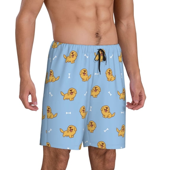 Mens Pajama Pants - Glod Dog Puppy Blue Sleep Shorts Mens Pajama Shorts, Comfy Pj Pants for Mens Lounge Shorts