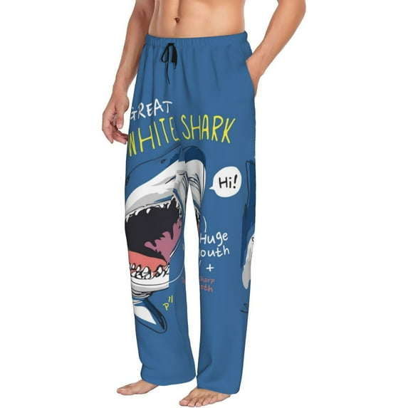 Mens Pajama Pants, Great White Shark Soft Sleep & Lounge Pants for Men, Cuteness Casual PJ Bottoms Pants with Pockets
