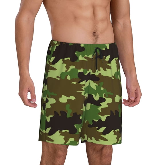 Mens Pajama Pants - Green Camouflage Sleep Shorts Mens Pajama Shorts, Comfy Pj Pants for Mens Lounge Shorts