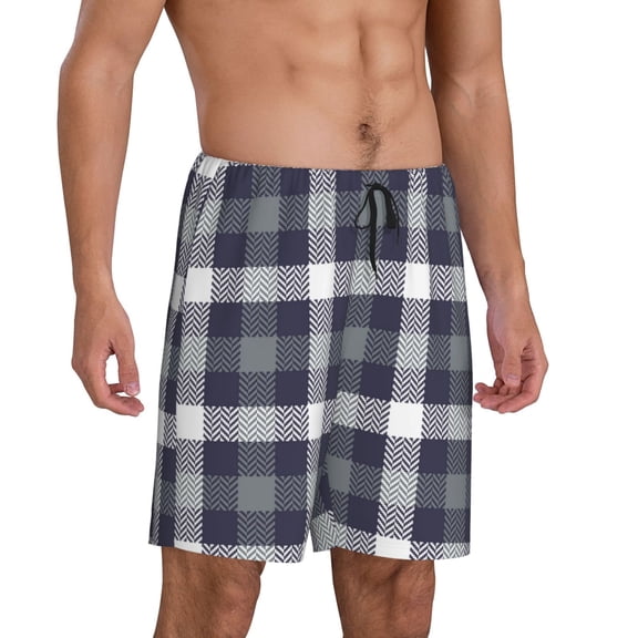 Mens Pajama Pants - Grey White Striped Plaid Sleep Shorts Mens Pajama Shorts, Comfy Pj Pants for Mens Lounge Shorts