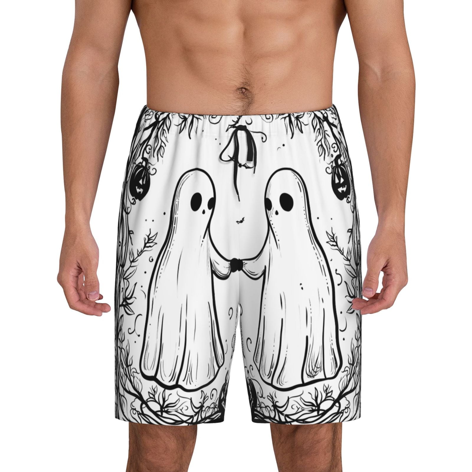 Mens Pajama Pants Halloween Black and White Ghost Sleep Comfy Shorts